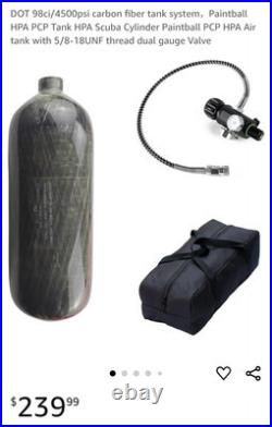 1.6L/98ci Carbon Fiber Paintball HPA Air Tank, 4500psi PCP Air System Dual Gauge