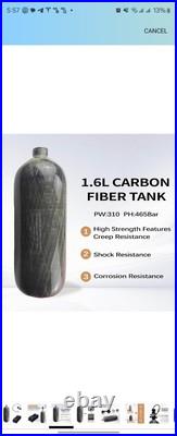 1.6L/98ci Carbon Fiber Paintball HPA Air Tank, 4500psi PCP Air System Dual Gauge