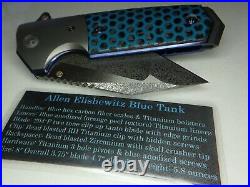 Allen Elishewitz Knives Custom Blue Carbon Fiber Tank Tanto Zirconium Knife