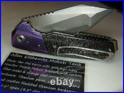 Allen Elishewitz Knives Purple Mokuti Carbon Fiber Tank San Mai Tanto Knife