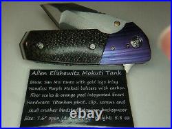 Allen Elishewitz Knives Purple Mokuti Carbon Fiber Tank San Mai Tanto Knife