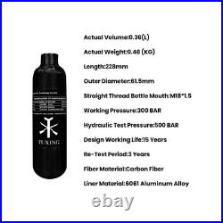 Carbon Fiber HPA Paintball Tank Air System, 0.36L/360CC/21Cu in, 4500psi