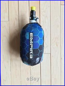 Empire Axe Blue & Gold Paintball Marker, Empire Carbon Fiber Tank, Dye Rotor