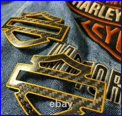 Harley CVO custom tank emblems 3.2 carbon fiber- black w. Gold front outline