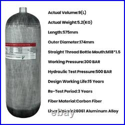 TUXING 4500Psi/300Bar Pcp Air Tank 9L Carbon Fiber HPA Tank with Luminous valve