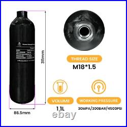 TUXING 4500Psi Pcp Air Tank 1.1L 67Cu in 1100cc Carbon Fiber HPA Tank for Rifle