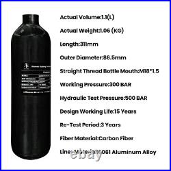 TUXING 4500Psi Pcp Air Tank 1.1L 67Cu in 1100cc Carbon Fiber HPA Tank for Rifle