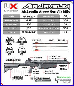 Umarex AirJavelin Arrow Gun Air Rifle w 3 Carbon Fiber Arrows w 2x90gr CO2 Tanks